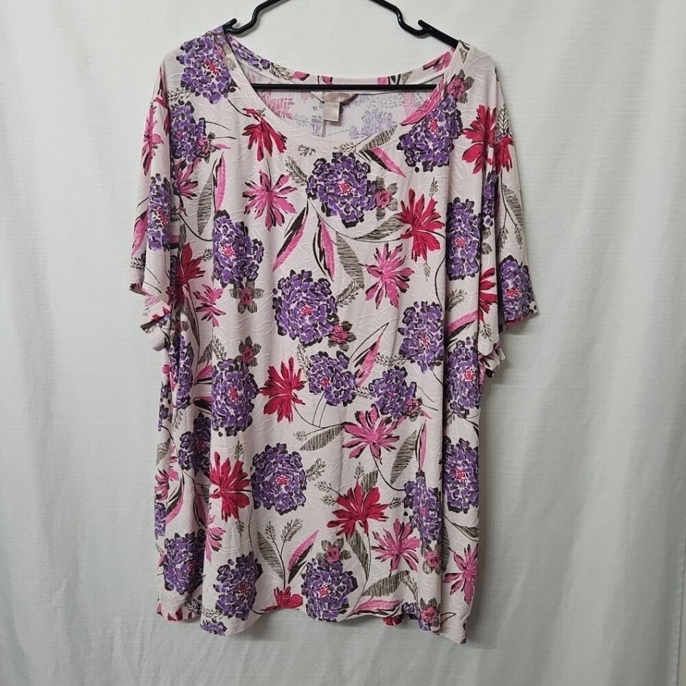 Womens Plus Sz 4x Floral Blouse Tshirt Embossed Soft Stretch Flowy Comfy